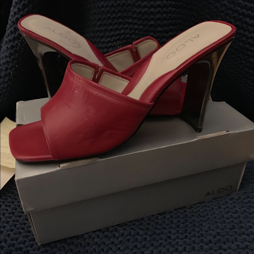Aldo ‘Fortune’ Open Toe Heeled Shoe, Red/Size 40